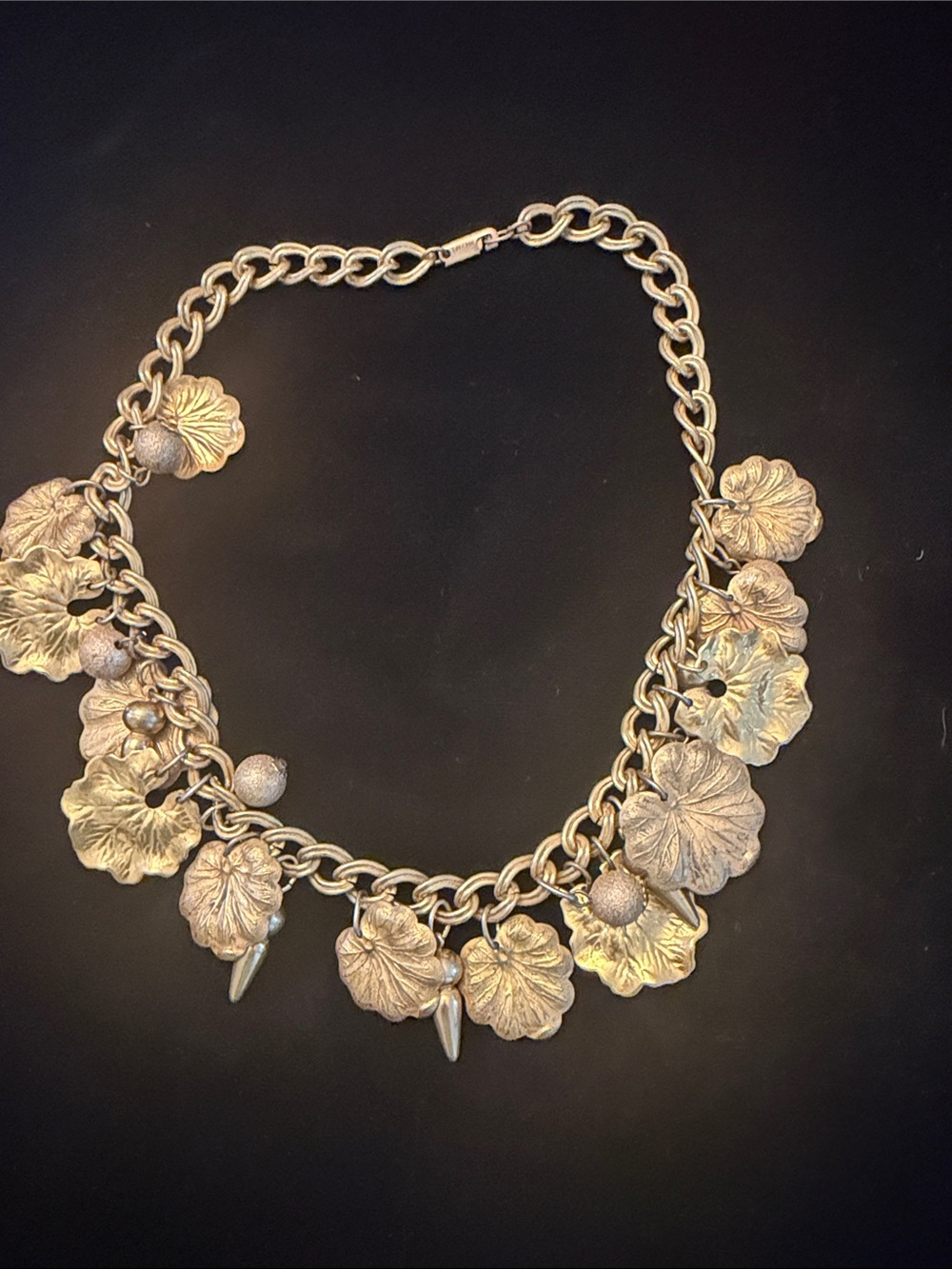 Miriam Haskell Gold Floral Charm Necklace